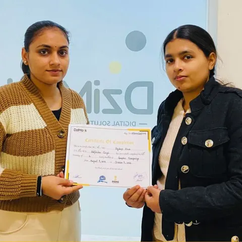 Rajdeep Kaur receiving a Dzimark training certificate